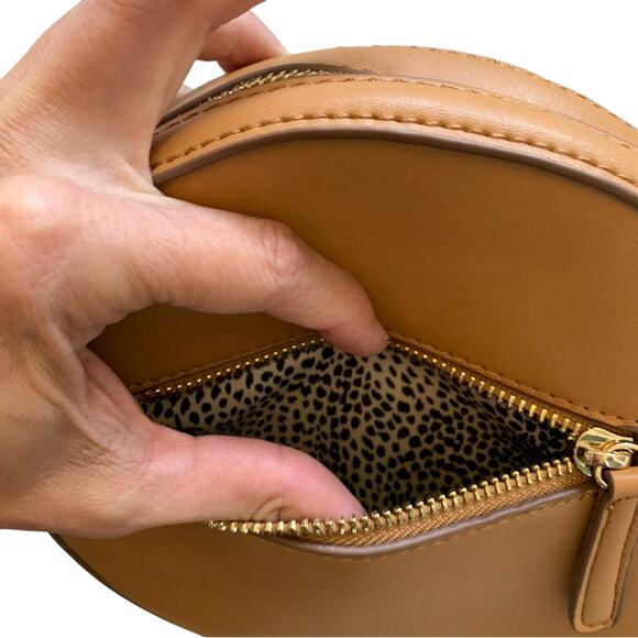 Light Tan Leather Crossbody Round Mini Bag - Picture 12 of 13